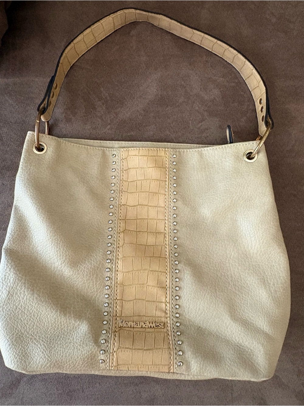 Montana West Cream Textured Studded Shoulder Bag